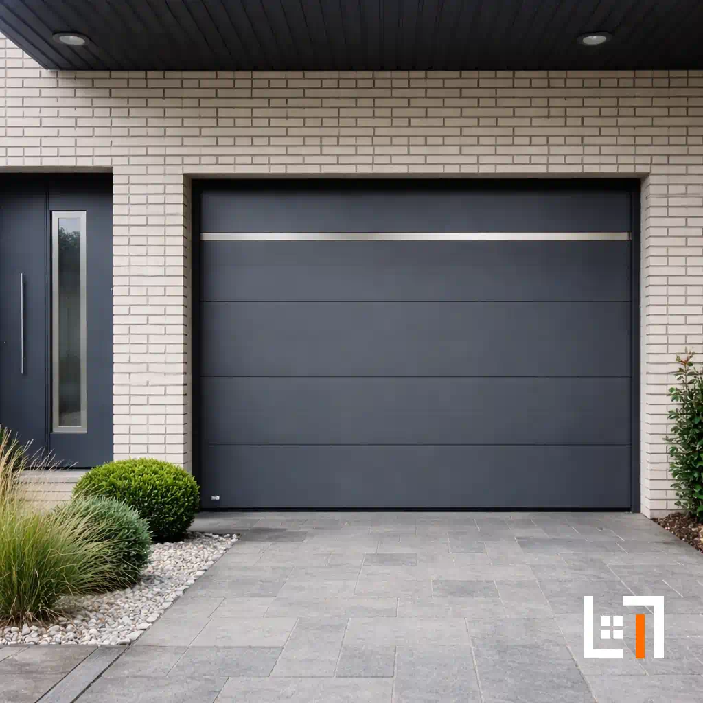 Modernes Garagentor an Wohnhaus